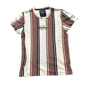 Hollister Shirt Adult Small‎ Light Red Black Embroidered Striped Casual Mens